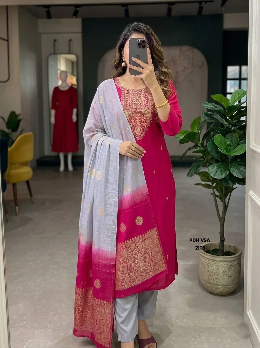Pink Ombre Designer Kurti Set with Dupatta